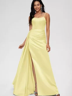Robe de demoiselle d'honneur robe de bal longueur au sol fermeture éclair en Satin tissé élastique robe de soirée de mariage
