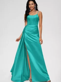 Robe de demoiselle d'honneur robe de bal longueur au sol fermeture éclair en Satin tissé élastique robe de soirée de mariage