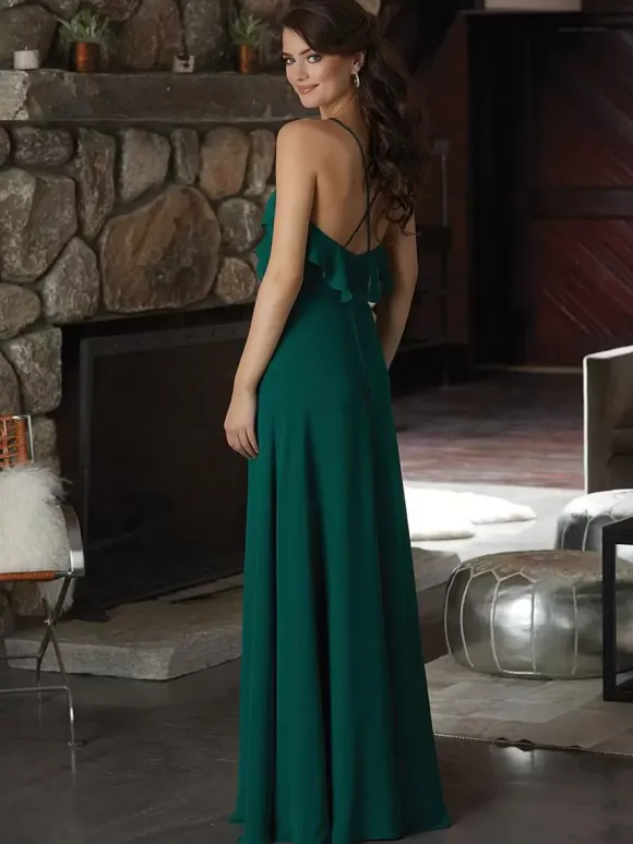 Robe de demoiselle d'honneur en mousseline de soie robe de bal trapèze longueur au sol