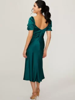 Robe de demoiselle d'honneur courte élastique en soie comme du Satin manches courtes dos nu col en c艙ur robes de soirée de mariage