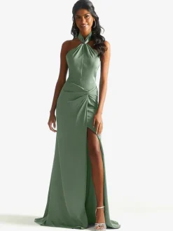 Robe de demoiselle d'honneur en tissu satiné gaine longueur au sol robe de soirée de mariage