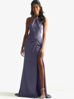 Robe de demoiselle d'honneur en tissu satiné gaine longueur au sol robe de soirée de mariage