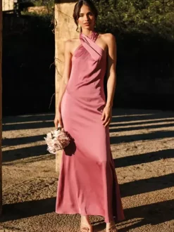 Robe de demoiselle d'honneur en soie élastique comme du satin robe de bal longueur au sol robe de soirée de mariage