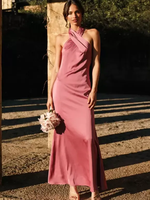 Robe de demoiselle d'honneur en soie élastique comme du satin robe de bal longueur au sol robe de soirée de mariage