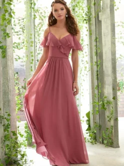 Robe de demoiselle d'honneur cameo rose en chiffon à bretelles Robe soirée de mariage