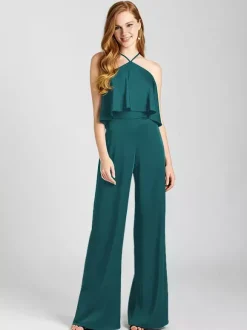 Robe de demoiselle d'honneur combinaison en tissu satiné longueur au sol robes formelles