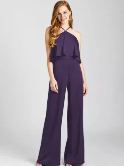 Robe de demoiselle d'honneur combinaison en tissu satiné longueur au sol robes formelles