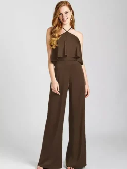 Robe de demoiselle d'honneur combinaison en tissu satiné longueur au sol robes formelles