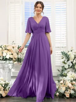 Robe de demoiselle d'honneur en mousseline coupe trapèze longueur au sol pour mariage