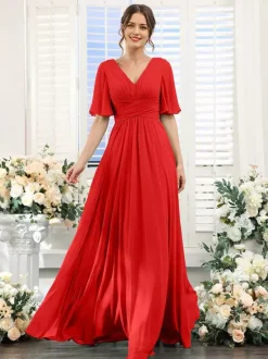 Robe de demoiselle d'honneur en mousseline coupe trapèze longueur au sol pour mariage