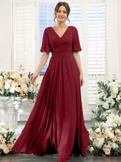 Robe de demoiselle d'honneur en mousseline coupe trapèze longueur au sol pour mariage