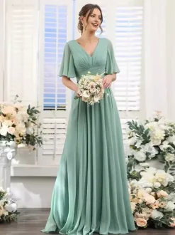Robe de demoiselle d'honneur en mousseline coupe trapèze longueur au sol pour mariage