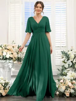 Robe de demoiselle d'honneur en mousseline coupe trapèze longueur au sol pour mariage
