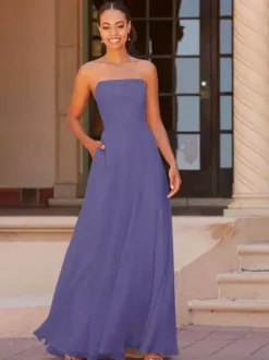 Robe de demoiselle d'honneur A-ligne longueur au sol fermeture éclair en mousseline de soie robe de bal personnalisation gratuite