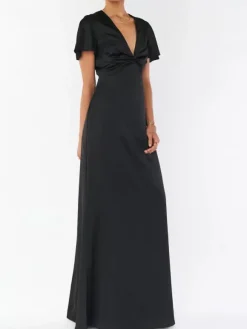 Robe de demoiselle d'honneur robe cocktail mariage col V manche courte zip sur dos