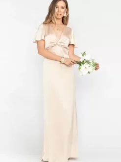 Robe de demoiselle d'honneur robe cocktail mariage col V manche courte zip sur dos