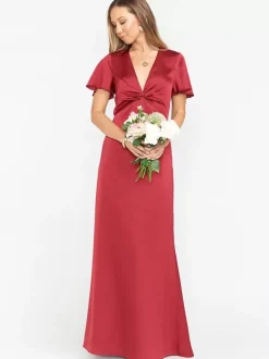 Robe de demoiselle d'honneur robe cocktail mariage col V manche courte zip sur dos