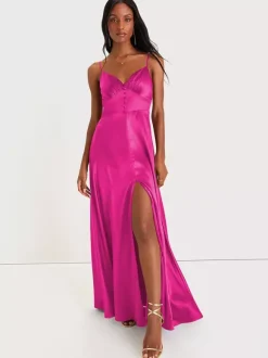 Robe de demoiselle d'honneur bretelles Spaghetti dos ouvert fente haute robes de bal de promo trapèze