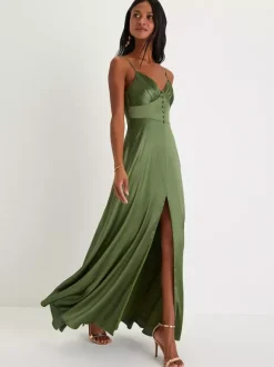 Robe de demoiselle d'honneur bretelles Spaghetti dos ouvert fente haute robes de bal de promo trapèze