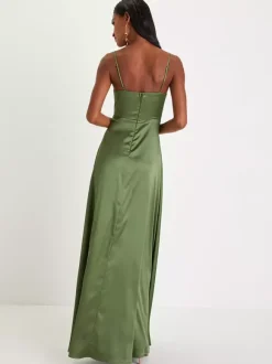 Robe de demoiselle d'honneur bretelles Spaghetti dos ouvert fente haute robes de bal de promo trapèze