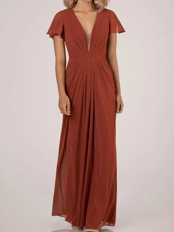 Robe de demoiselle d'honneur robe de cocktail de mariage col V plongeant manche courte