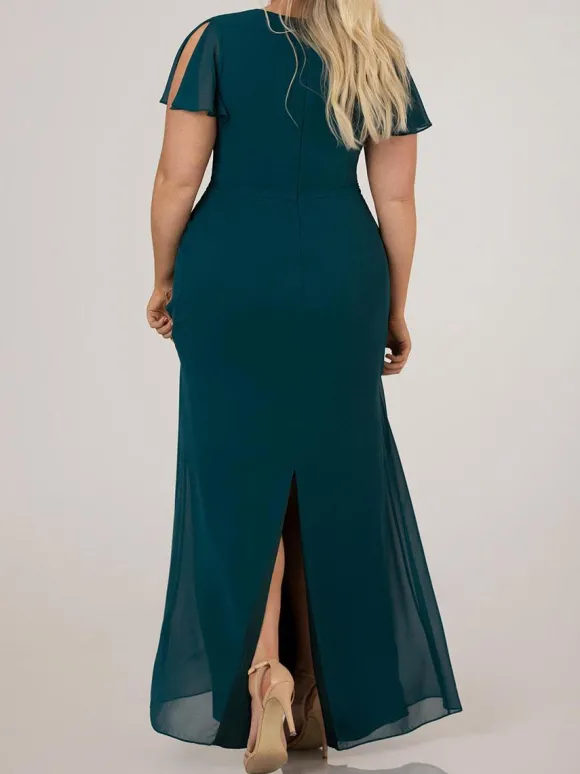 Robe de demoiselle d'honneur robe de cocktail de mariage col V plongeant manche courte