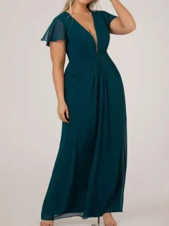 Robe de demoiselle d'honneur robe de cocktail de mariage col V plongeant manche courte