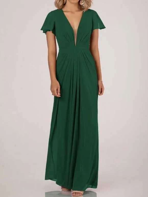 Robe de demoiselle d'honneur robe de cocktail de mariage col V plongeant manche courte
