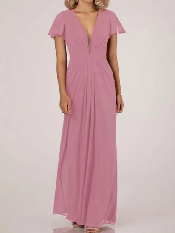 Robe de demoiselle d'honneur robe de cocktail de mariage col V plongeant manche courte