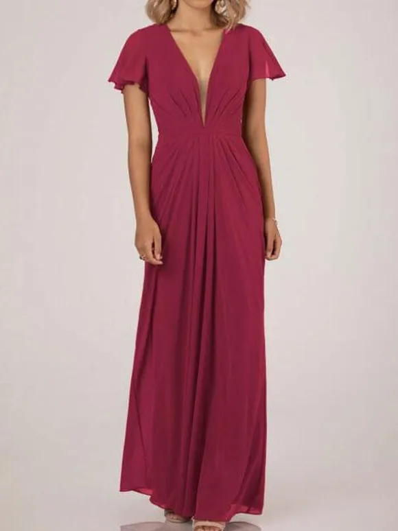 Robe de demoiselle d'honneur robe de cocktail de mariage col V plongeant manche courte