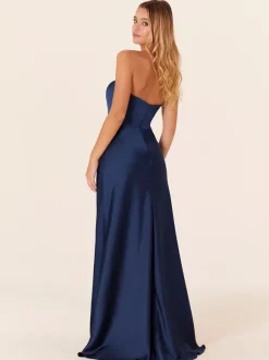 Robe de demoiselle d'honneur robe cocktail mariage bustier zip sur dos fendue devant au sol