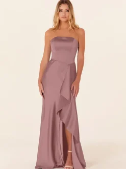 Robe de demoiselle d'honneur robe cocktail mariage bustier zip sur dos fendue devant au sol