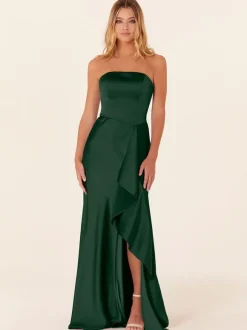 Robe de demoiselle d'honneur robe cocktail mariage bustier zip sur dos fendue devant au sol