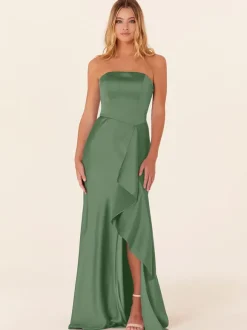 Robe de demoiselle d'honneur robe cocktail mariage bustier zip sur dos fendue devant au sol