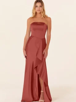 Robe de demoiselle d'honneur robe cocktail mariage bustier zip sur dos fendue devant au sol