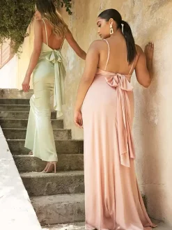 Robe de demoiselle d'honneur sirène longueur au sol fermeture éclair élastique en soie comme une robe de bal en satin