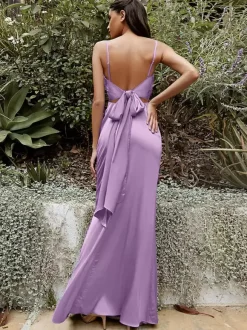 Robe de demoiselle d'honneur sirène longueur au sol fermeture éclair élastique en soie comme une robe de bal en satin