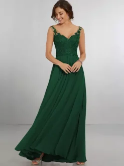 Robe de demoiselle d'honneur en mousseline de soie coupe trapèze longueur au sol robe de soirée de mariage
