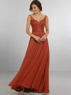 Robe de demoiselle d'honneur en mousseline de soie coupe trapèze longueur au sol robe de soirée de mariage
