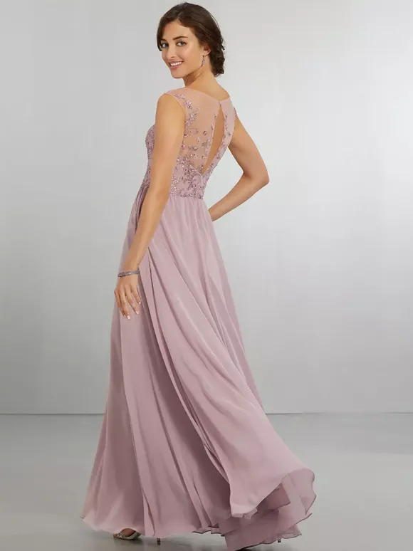 Robe de demoiselle d'honneur en mousseline de soie coupe trapèze longueur au sol robe de soirée de mariage