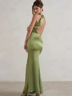 Robe de demoiselle d'honneur sirène longueur au sol fermeture éclair en tissu satiné robe de soirée de mariage