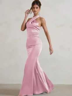 Robe de demoiselle d'honneur sirène longueur au sol fermeture éclair en tissu satiné robe de soirée de mariage
