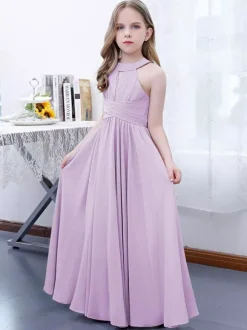 Robe de demoiselle d'honneur en mousseline de soie plissée dos nu sans manches rose lotus