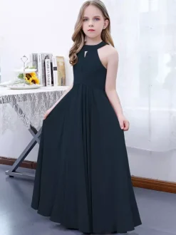 Robe de demoiselle d'honneur en mousseline de soie plissée dos nu sans manches rose lotus