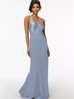 Robe de demoiselle d'honneur gaine longueur au sol fermeture éclair tissu satiné robe de soirée de mariage