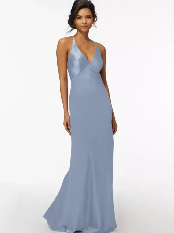 Robe de demoiselle d'honneur gaine longueur au sol fermeture éclair tissu satiné robe de soirée de mariage