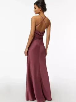 Robe de demoiselle d'honneur gaine longueur au sol fermeture éclair tissu satiné robe de soirée de mariage
