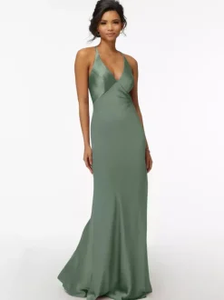 Robe de demoiselle d'honneur gaine longueur au sol fermeture éclair tissu satiné robe de soirée de mariage