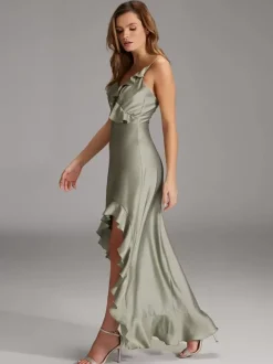 Robe de demoiselle d'honneur sirène longueur au sol fermeture éclair élastique en soie comme Satin robe de soirée de mariage