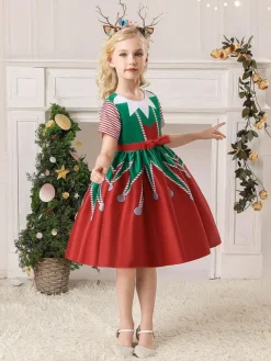Robe de fête pour Noël en polyester en polyester polyester imprimé floral imprimement des vacances de Noël robe